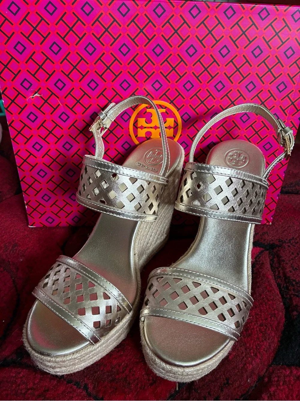 Tory Burch Metallic Gold Espadrille Wedges